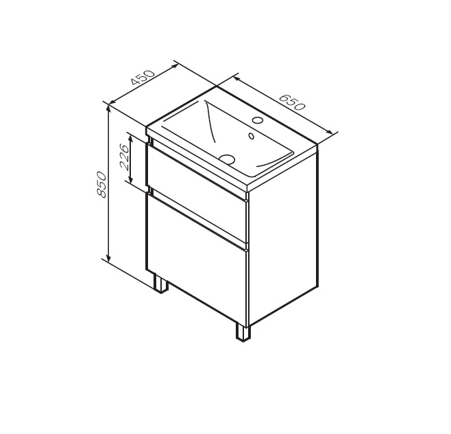 M85AFSX0652WG База под раковину напольная 65 см 2 ящика белый глянец AM.PM X-Joy  - Вид №5
