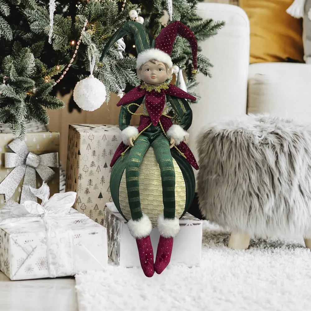 89381688 Декоративная фигура кукла Арлекин на шаре 40.5x20 см красный STLM-1438432 Santreyd Christmas