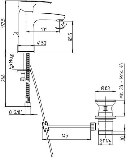 Paini Parallel 47CR211 смеситель для раковины с донным клапаном - Вид №3