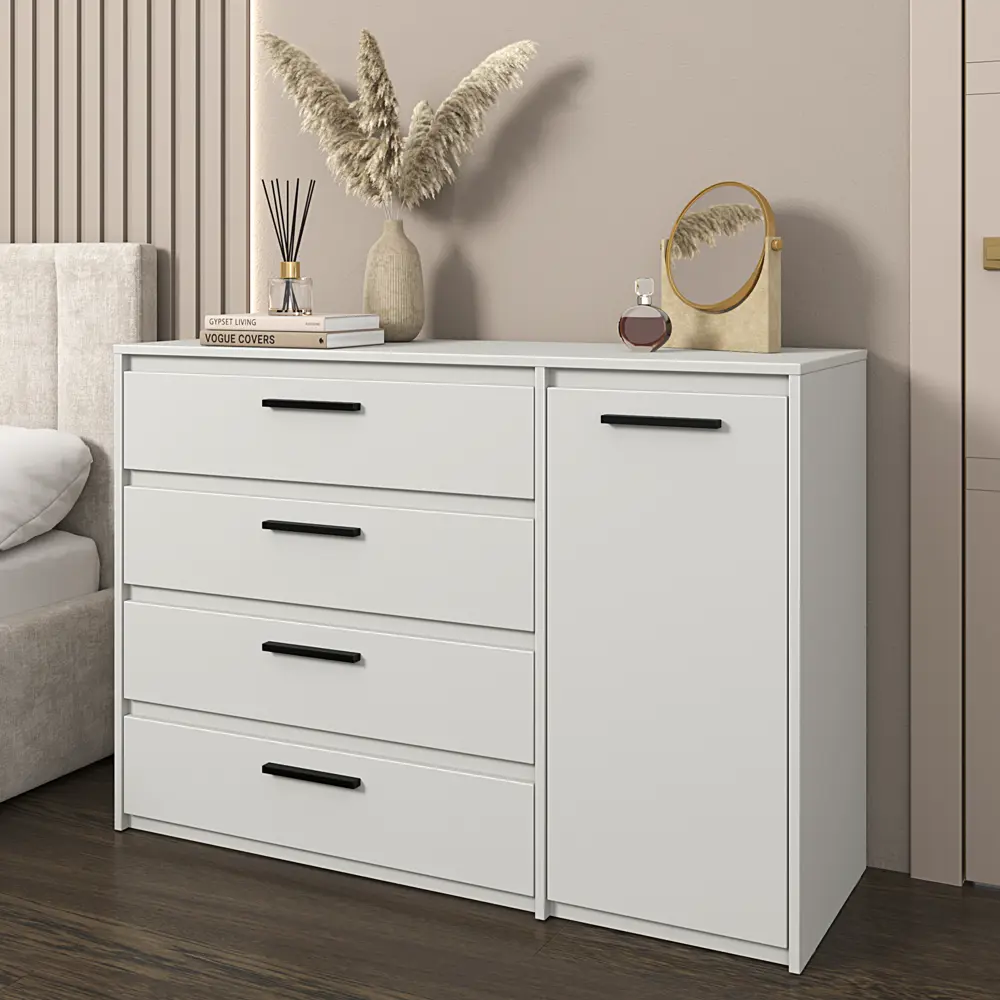 Комод Лион 4 ящика 120x84x41,6 см ЛДСП цвет белый 89428042 STLM-2011890 Santreyd