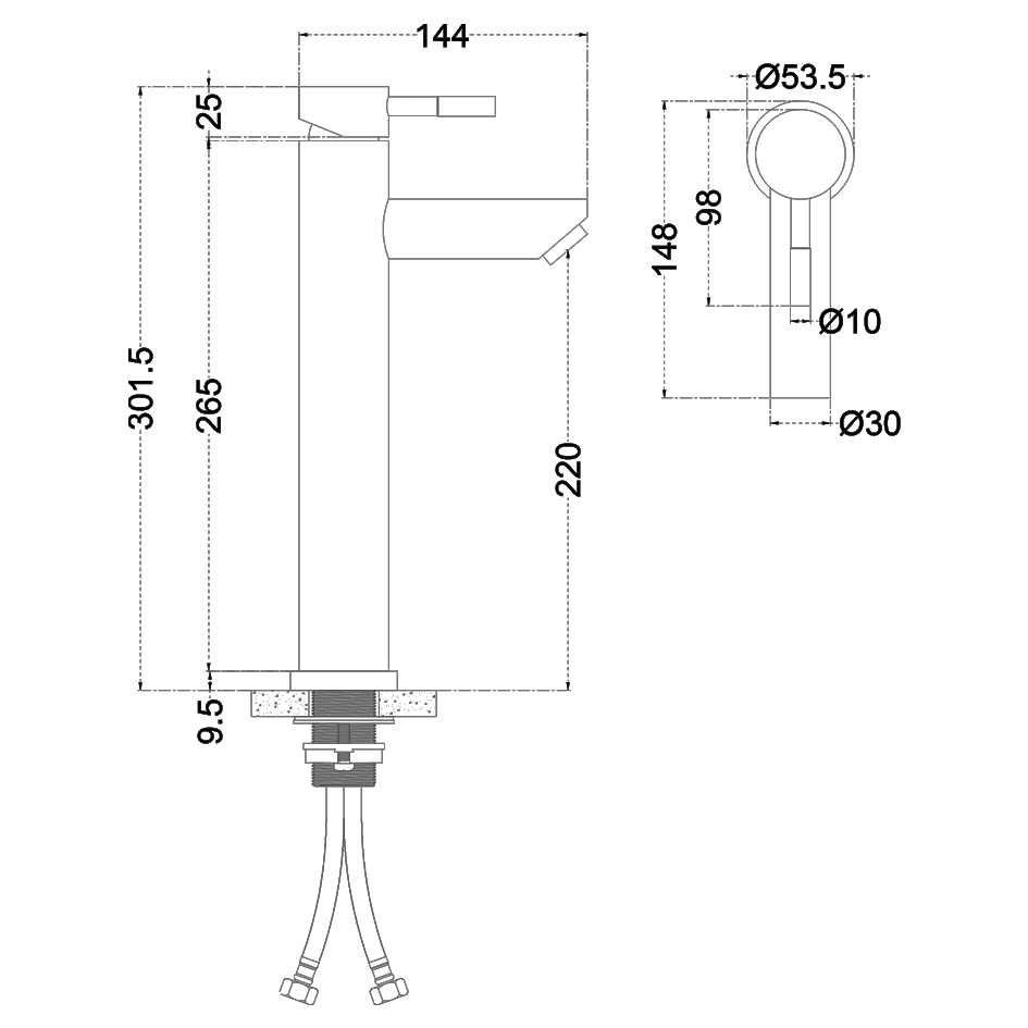 Смеситель д/ум MELANA-610102PVD-Br Tondo нерж.сталь, однорычажный, бронза  - Вид №2