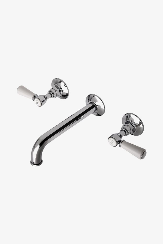 HGLS70 Низкопрофильный настенный смеситель для унитаза с тремя отверстиями Highgate с белыми фарфоровыми ручками и клапаном Waterworks 