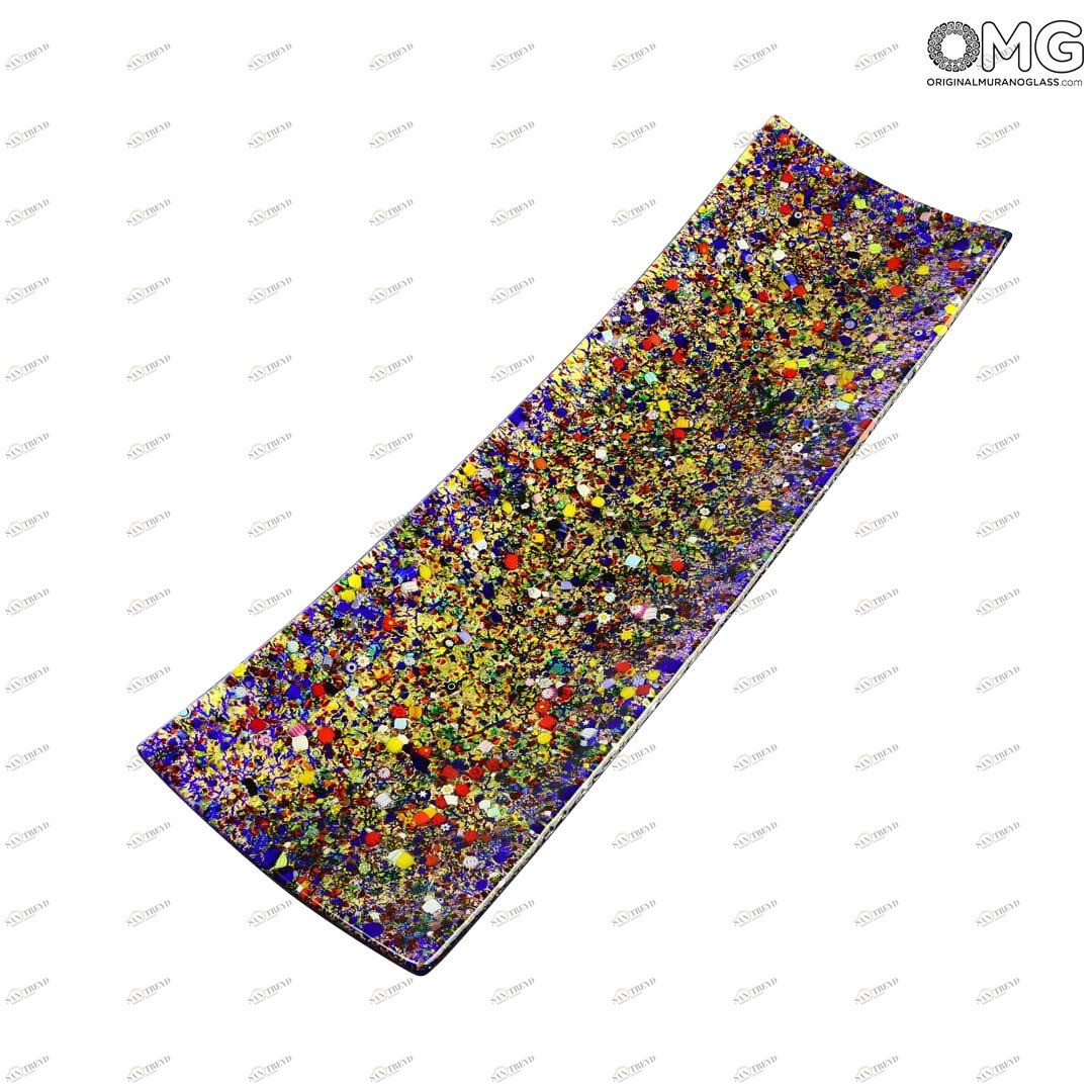 2494 ORIGINALMURANOGLASS Прямоугольное блюдо миллефиори с золотом - муранское стекло - Original Murano Glass OMG 60 см 