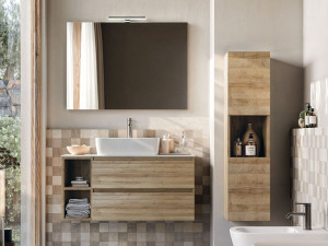 Деревянный подвесной умывальник с настенным креплением