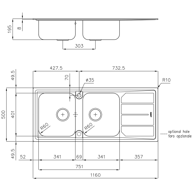 581206x Мойка Elettra 5812 06x Fosterspa  - Вид №1