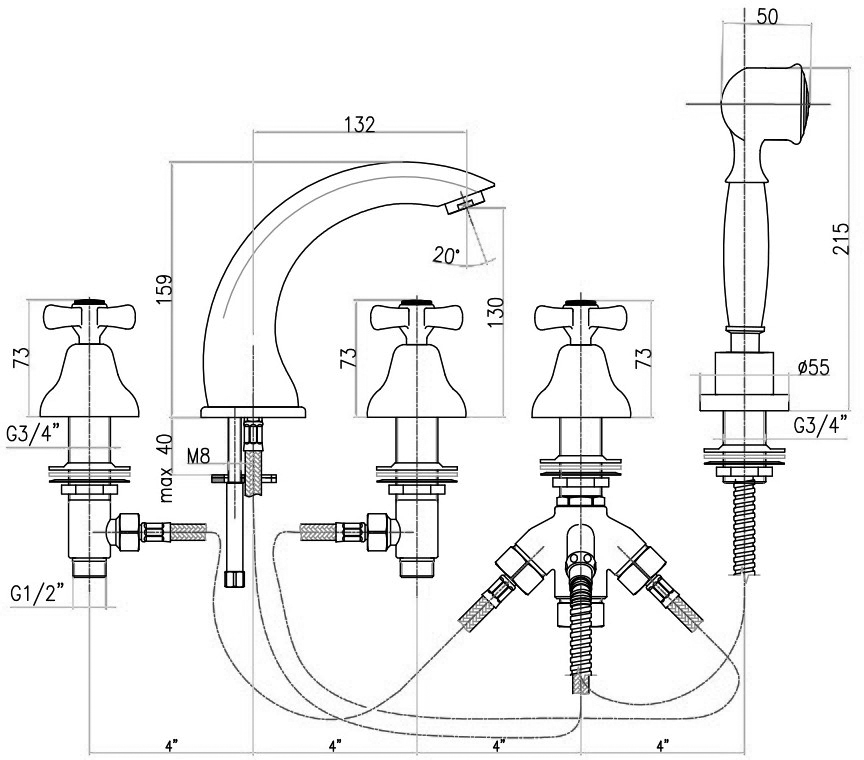 AM730401010 Смеситель на борт ванны , золото Webert Armony - Вид №2