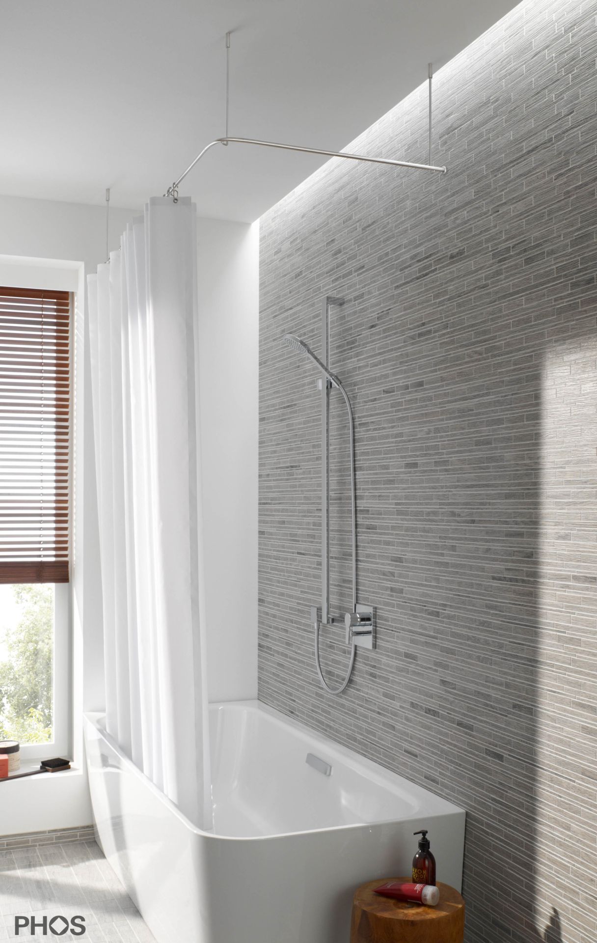 DSE1000-900F L-образный потолочный карниз для занавески для душа, 100 x 90 см PHOS  - Вид №1