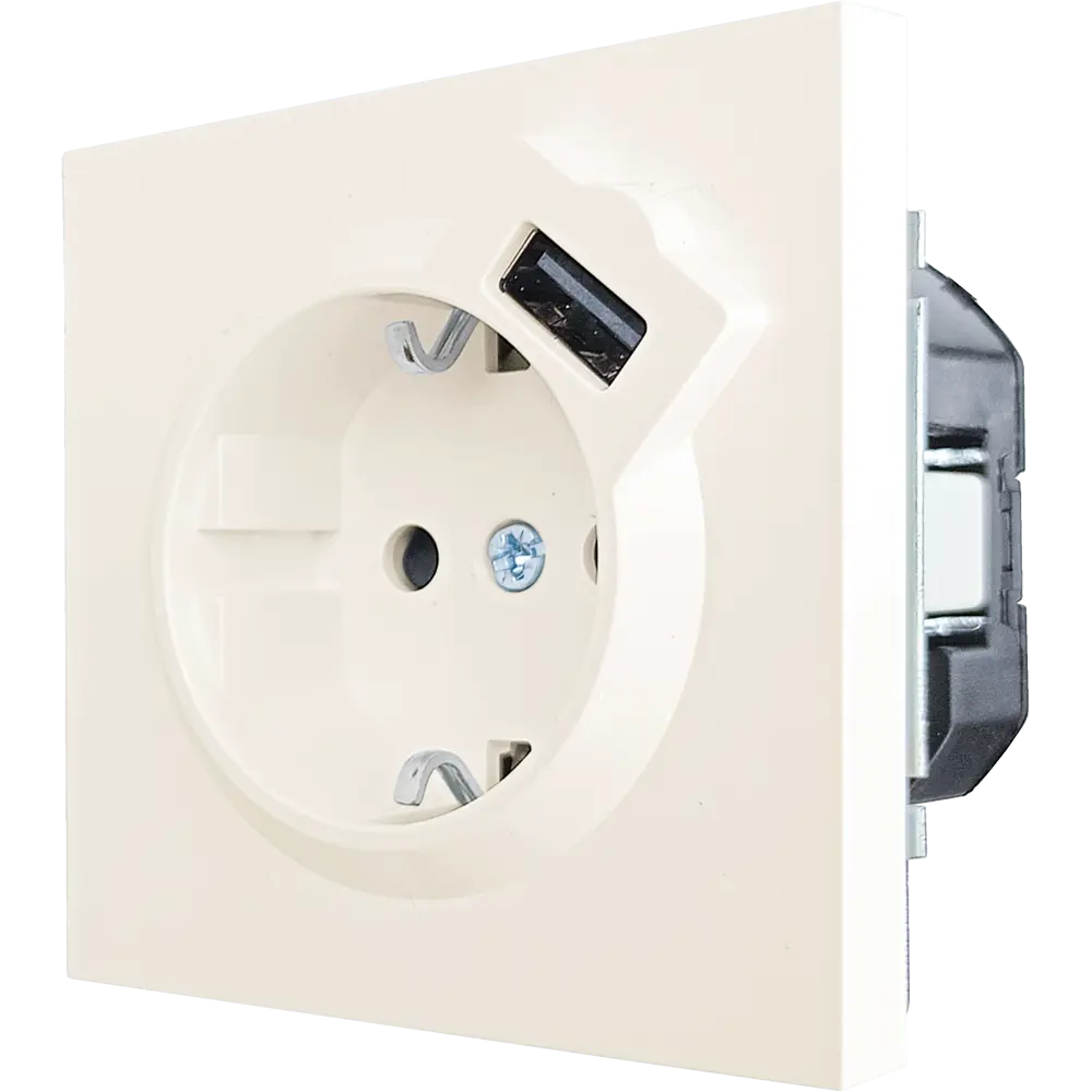 Розетка USB разъем встраиваемая Lezard Zima с заземлением цвет слоновая кость 89446336 STLM-2201405 - Вид №1