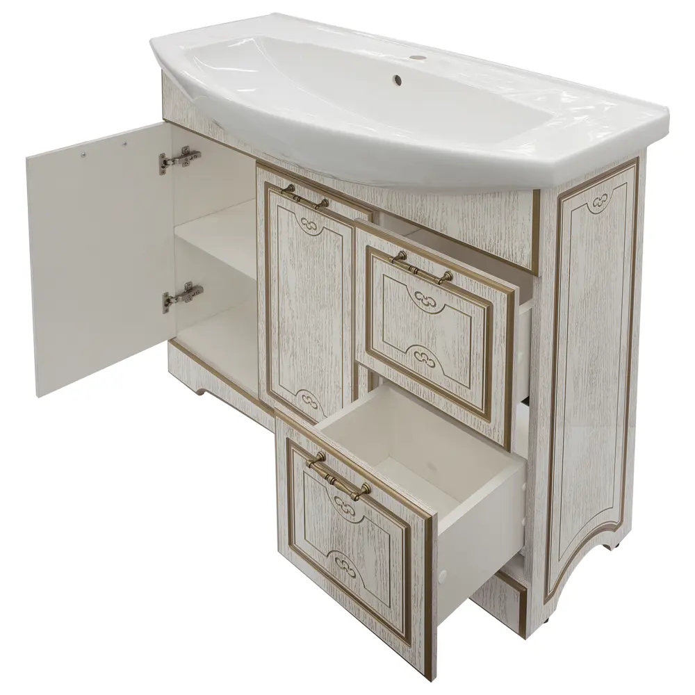 Тумба под раковину напольная «Луиза» 105 см цвет белое золото SANFLOR STLM-2042093 - Вид №1