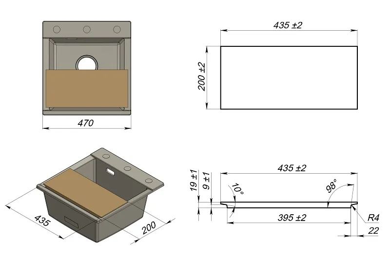 ES-4701, БАЗАЛЬТ, кухонная мойка, кварц, ESTETICA GRANULA 4701-ST161 - Вид №4