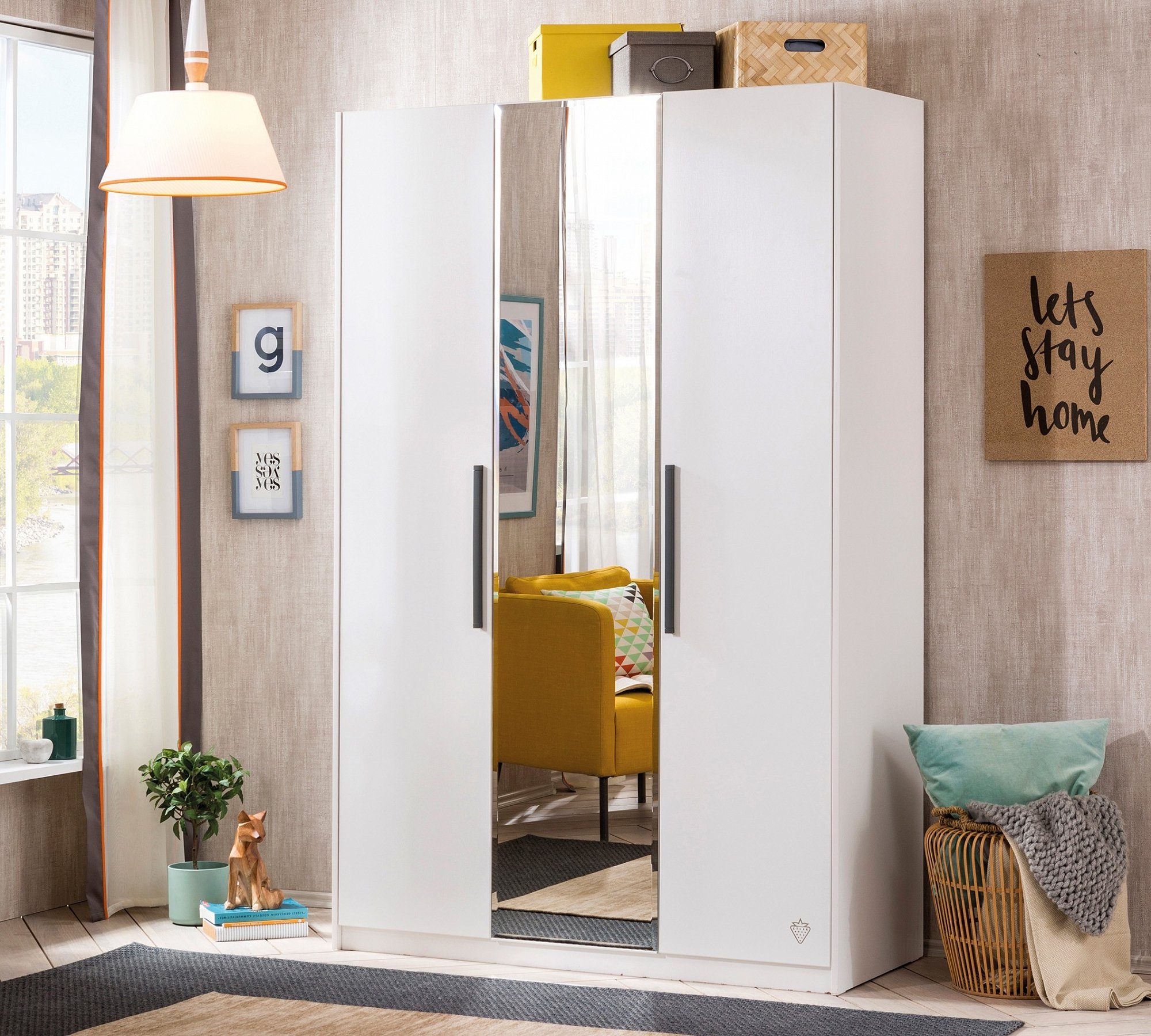 Шкаф трехстворчатый с зеркалом белый White CILEK WHITE 00-3832576 Белый Santreyd  - Вид №2