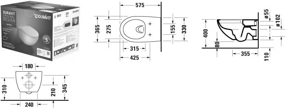 Подвесной унитаз настенный Белый Duravit Architec Германия sun-id-1374508 - Вид №1