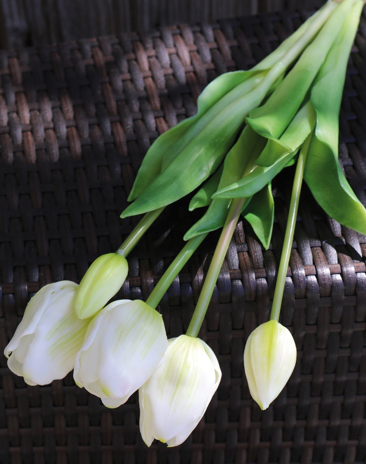 2944 708 a3 Букет искусственных тюльпанов, френч, смешанный, 5-кратный, 47 см, real touch, бело-зеленый H-andreas 