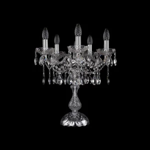 Лампа настольная хрустальная на 5 ламп 47х44 см белая с матовым никелем Bohemia Ivele 1413L/5/141-47 BOHEMIA IVELE ПОДСВЕЧНИК 00-3889191 Белый;прозрачный;серебро