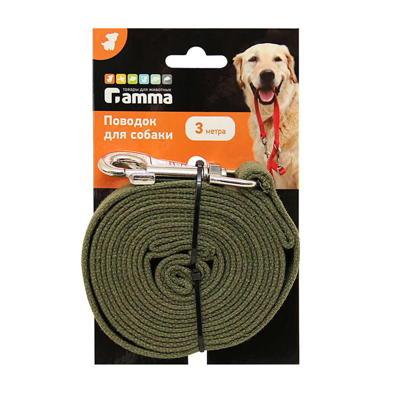 ПР0056975 Поводок для собак брезентовый 2см х 3м GAMMA 