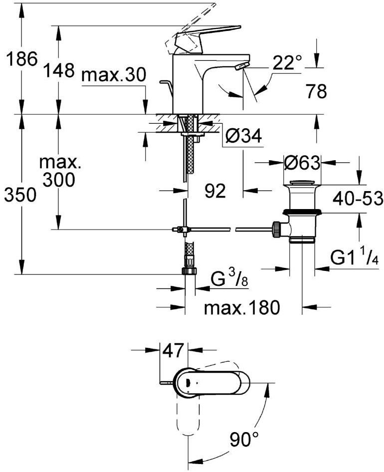 Смеситель для раковины GROHE Eurosmart Cosmopolitan с донным клапаном и энергосберегающим картриджем, хром (2337700E) - Вид №1
