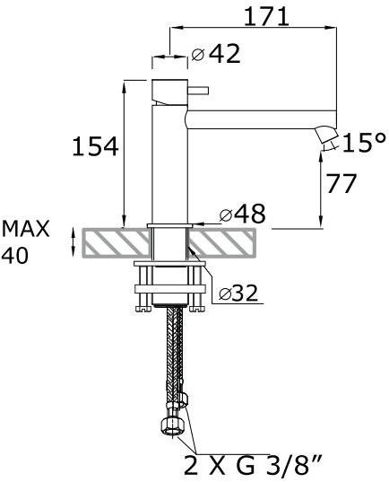 MINA Смеситель для умывальника из нержавеющей стали с одним отверстием Stiriana 2061 - Вид №1