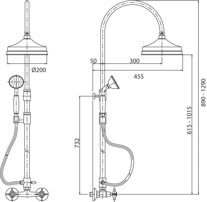 Душевая стойка со смесителем, верхним и ручным душем CEZARES LORD-CD-03/24-Bi - Вид №1