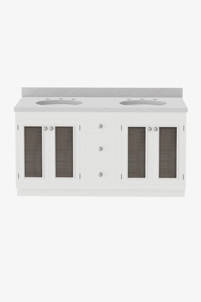 BEVN04 Двойной туалетный столик Belden с сеткой 67 "x 24 1/2" x 34 1/2 "с плитой, фартуком 4" x 3/4 "и раковинами Saxby Waterworks 