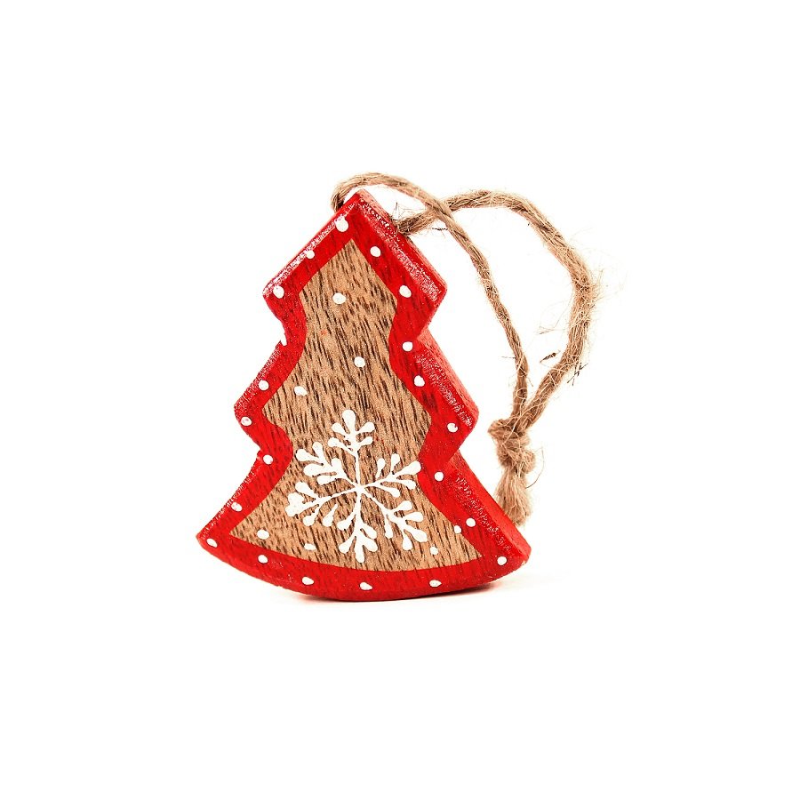 Набор елочных украшений деревянных в подарочной коробке "Звезды, ели, сердца с красным ободком" Star ENJOYME  253088 Красный;разноцветный  - Вид №4