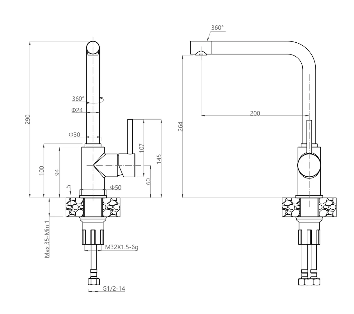 Кухонный смеситель 3651 черный GranFest  - Вид №1