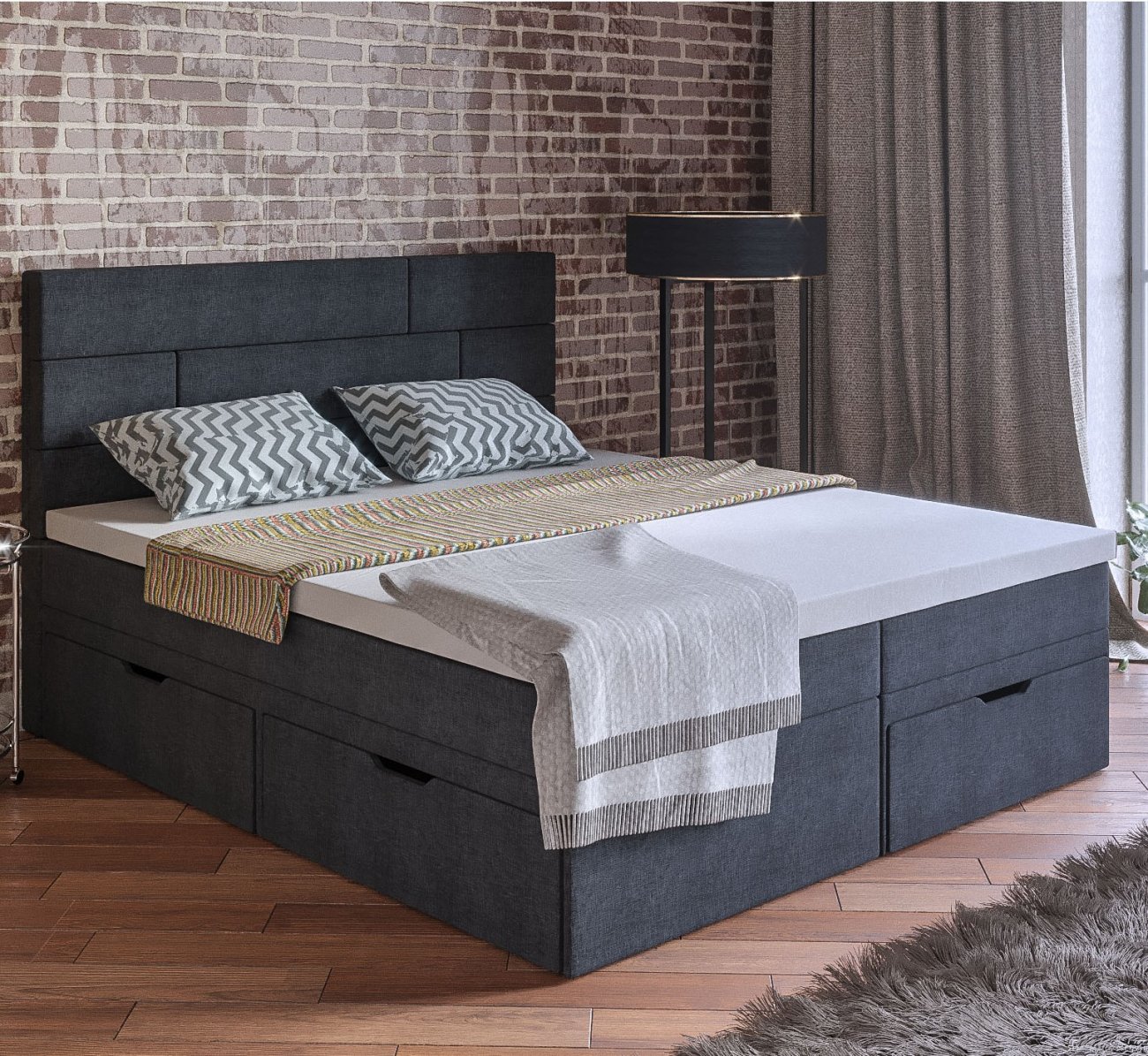 Кровать двуспальная 180х200 серая "Домино" BELABEDDING ДОМИНО 131587 Черный - Вид №1