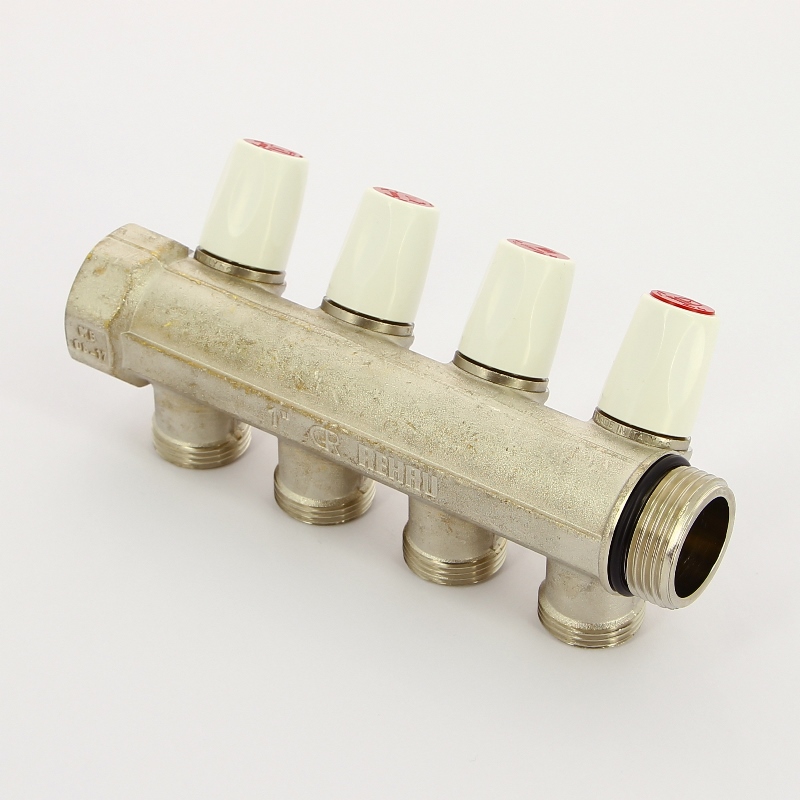 Коллектор НВ с вентилями никелированный Rautitan MX Rehau 1" x 4 вых 3/4"EK межосевое 40 мм 131647 - Вид №3