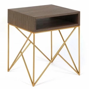 Прикроватная тумбочка дизайнерская американский орех с золотом Prince INTELLIGENT DESIGN  260725 Коричневый