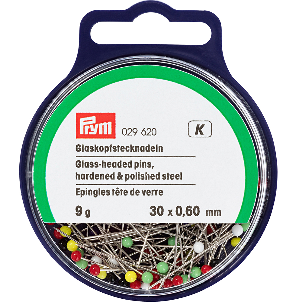 029620 Булавки со стеклянными головками 100% сталь 9 г в пластиковой упаковке разноцветные PRYM 