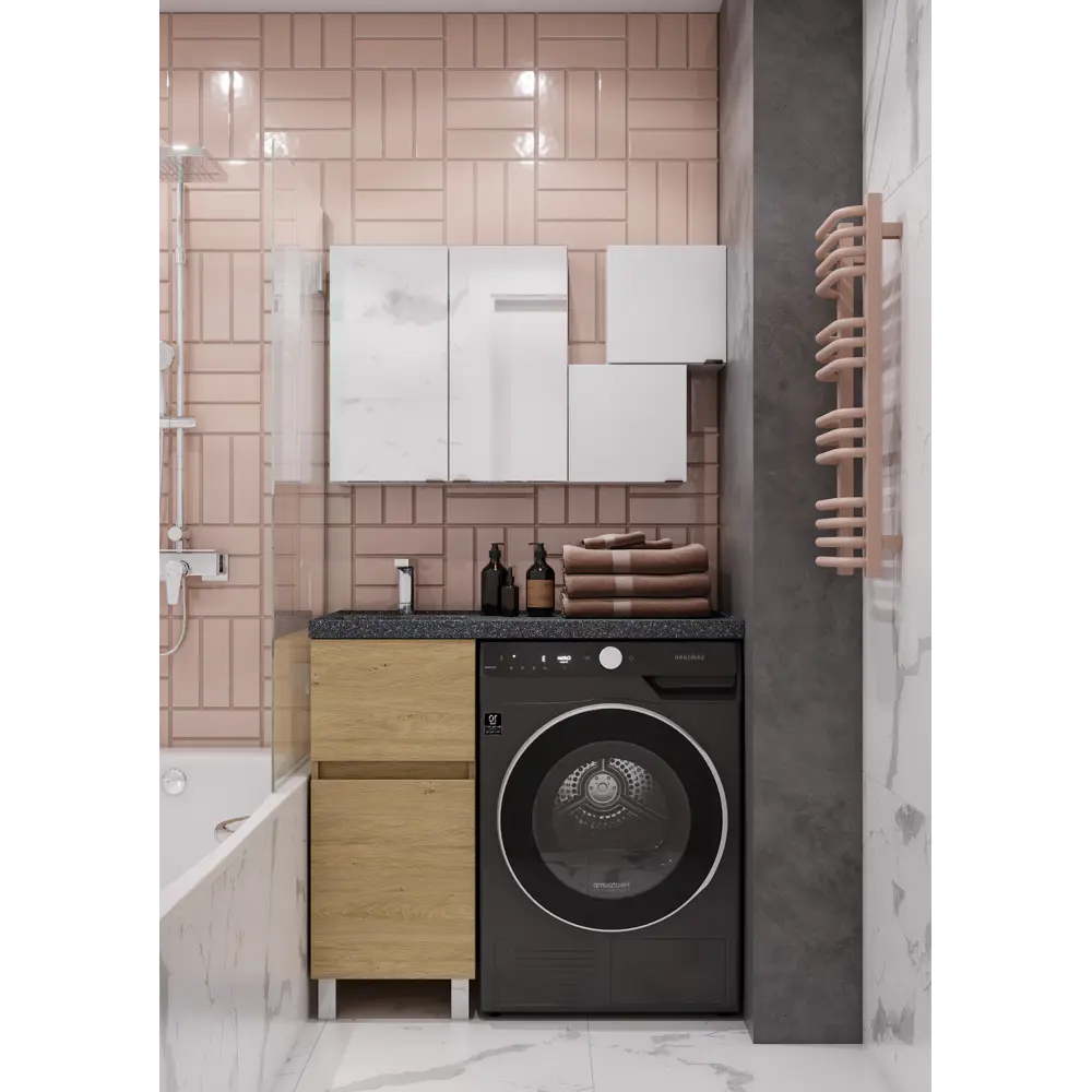 Тумба под стиральную машину напольная Aquaton Лайн 37.9 см цвет дуб каменный STLM-2175411 - Вид №9