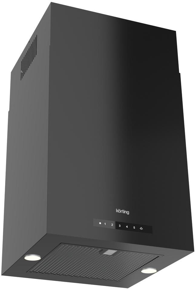 KHA 45970 N Cube Вытяжки / островная, ширина 45 см, электронное сенсорное управление touch control, 5 режимов, 950 м3/ч., пульт ду, таймер, алюминиевый жировой фильтр, 2 led лампы освещения, гольный фильтр в комплекте,цвет - черный Korting Santreyd  - Вид №1