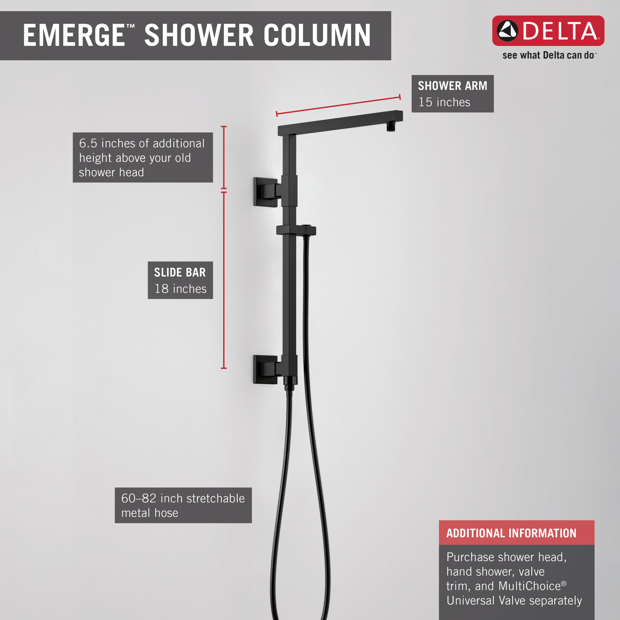 58410-BL Душевая колонна угловая 18 дюймов Delta Faucet Universal Showering Матовый черный  - Вид №9
