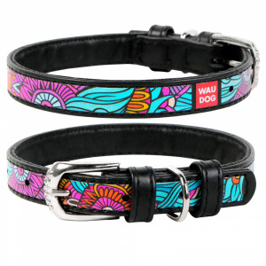 ПР0048405 Ошейник для собак Waudog с рисунком Лето, ширина 12мм, длина 21-29см черный COLLAR