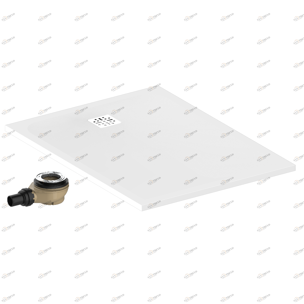 B15-R507 Душевой поддон POLLENSA 90 x 120 см, с выпуском и решеткой из матовой нержавеющей стали Thg-paris Поддоны Матовый белый 