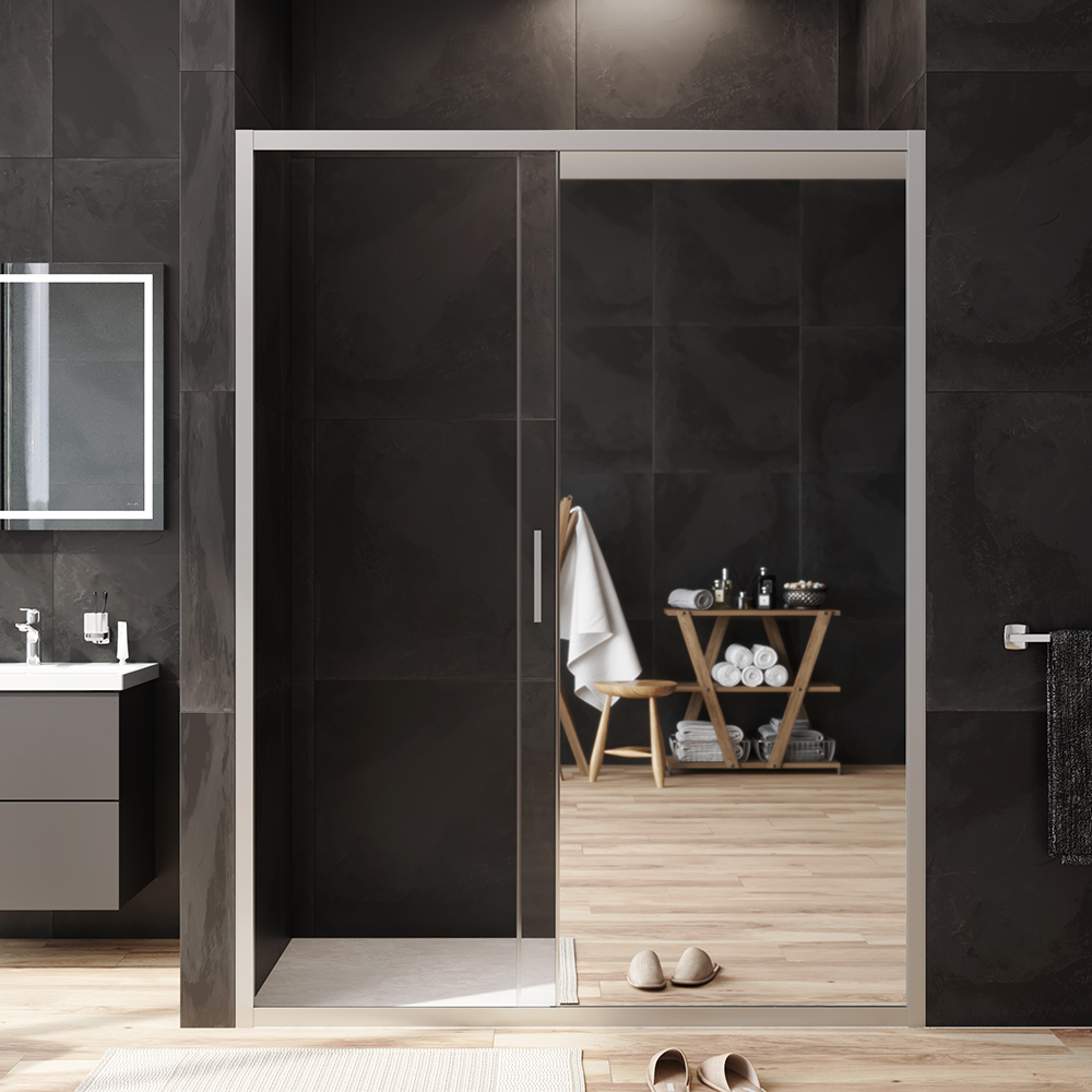 W90G-150-1-195MMir Solo Дверь душевая 150х195 стекло зеркальное профиль матовый хром AM.PM Gem - Вид №2