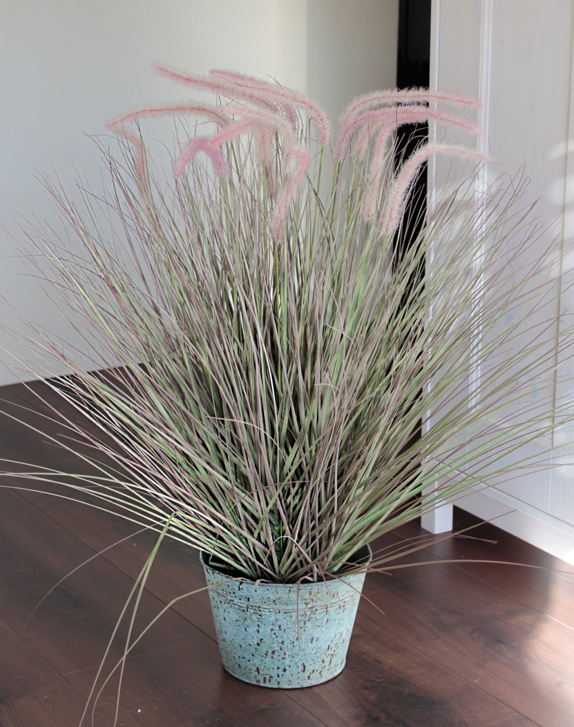 4842 819 a3 Искусственный пучок травы в металлическом горшке, 100 см, матовый зеленый H-andreas  - Вид №5