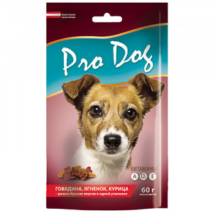 ПР0034009 Лакомство для собак говядина, ягненок, курица 60г PRO DOG