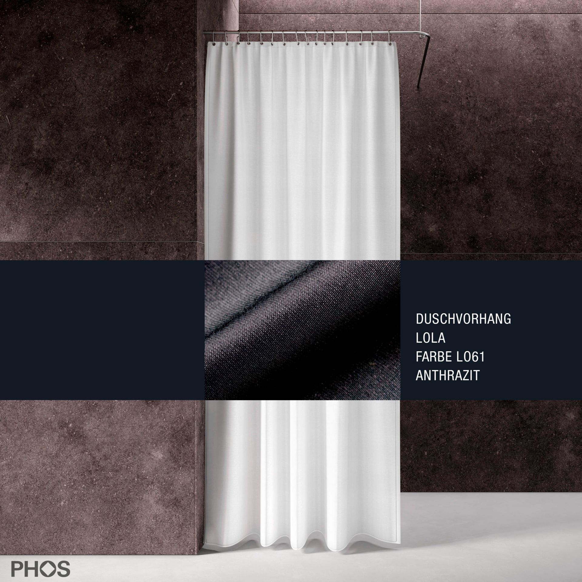 DV-LOLA200-140-LO61 Занавеска для душа лола, длина 200 см, ширина 140 см. антрацит. PHOS 