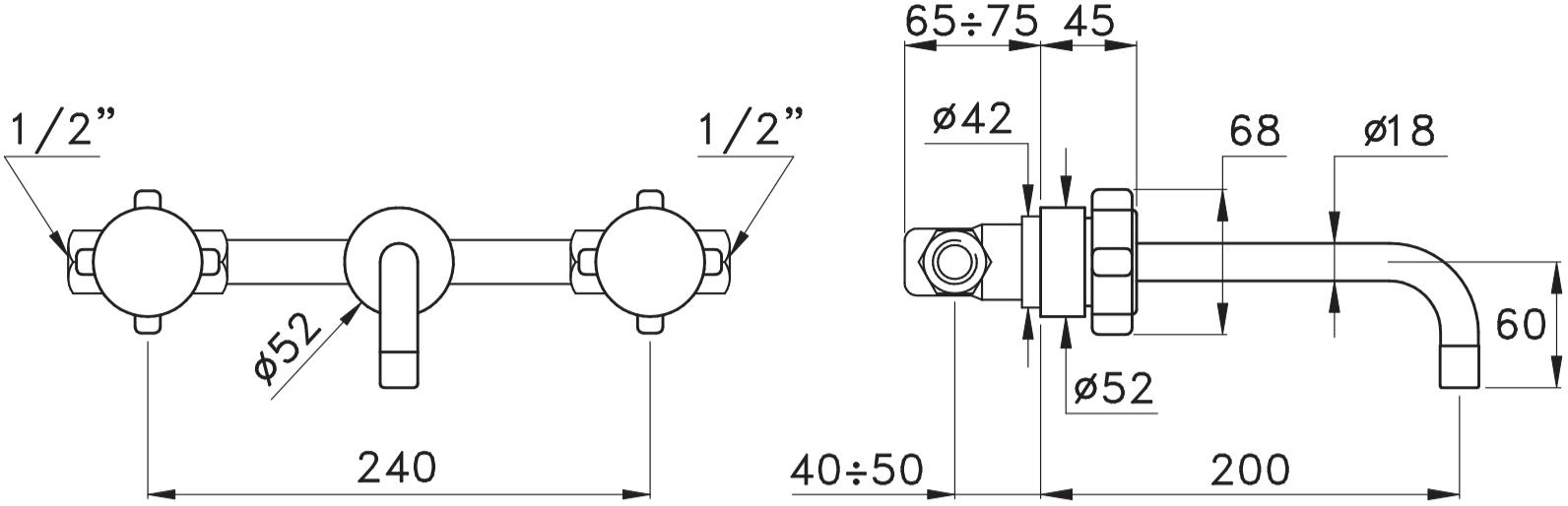 RUBINETTERIE STELLA Смеситель для умывальника настенный на 3 отверстия Aster At01001cr00 - Вид №1