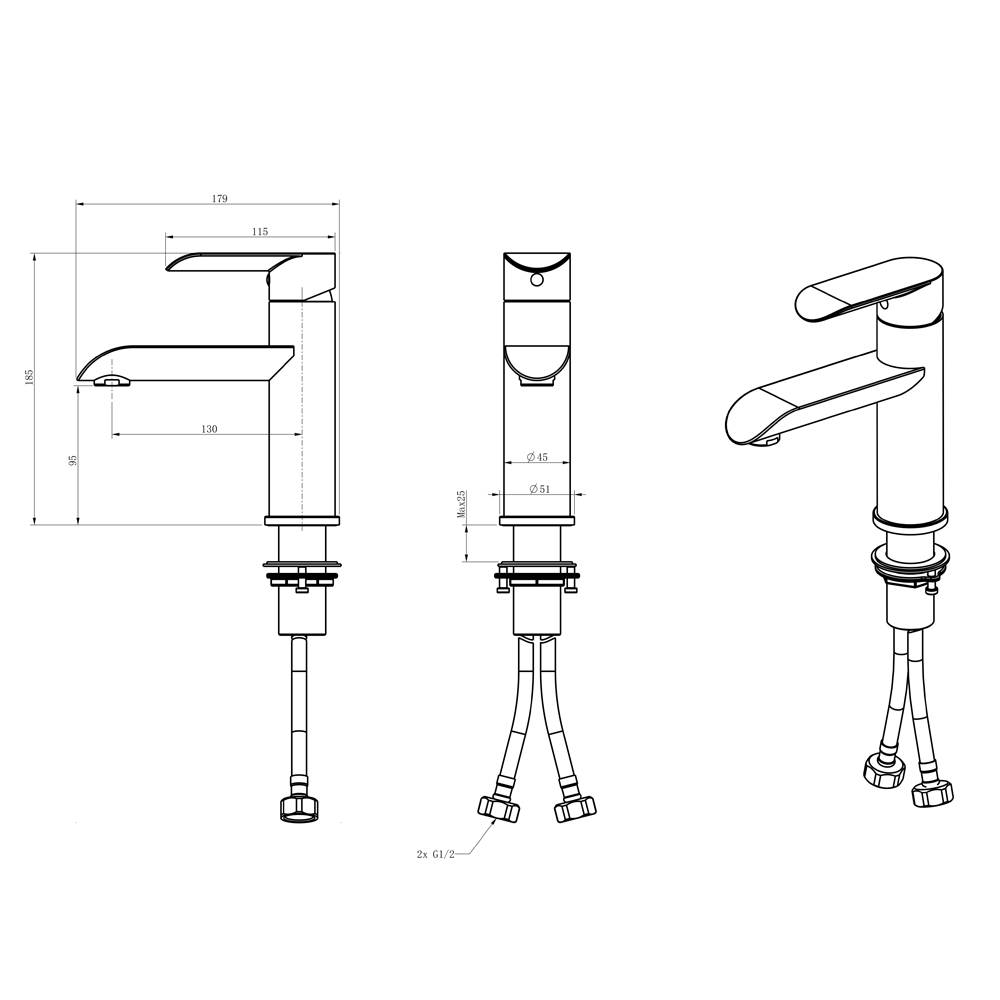 Смеситель д/ум MELANA-610601 Paola Hi-tech нерж.сталь, однорычажный, сатин, литой излив - Вид №1