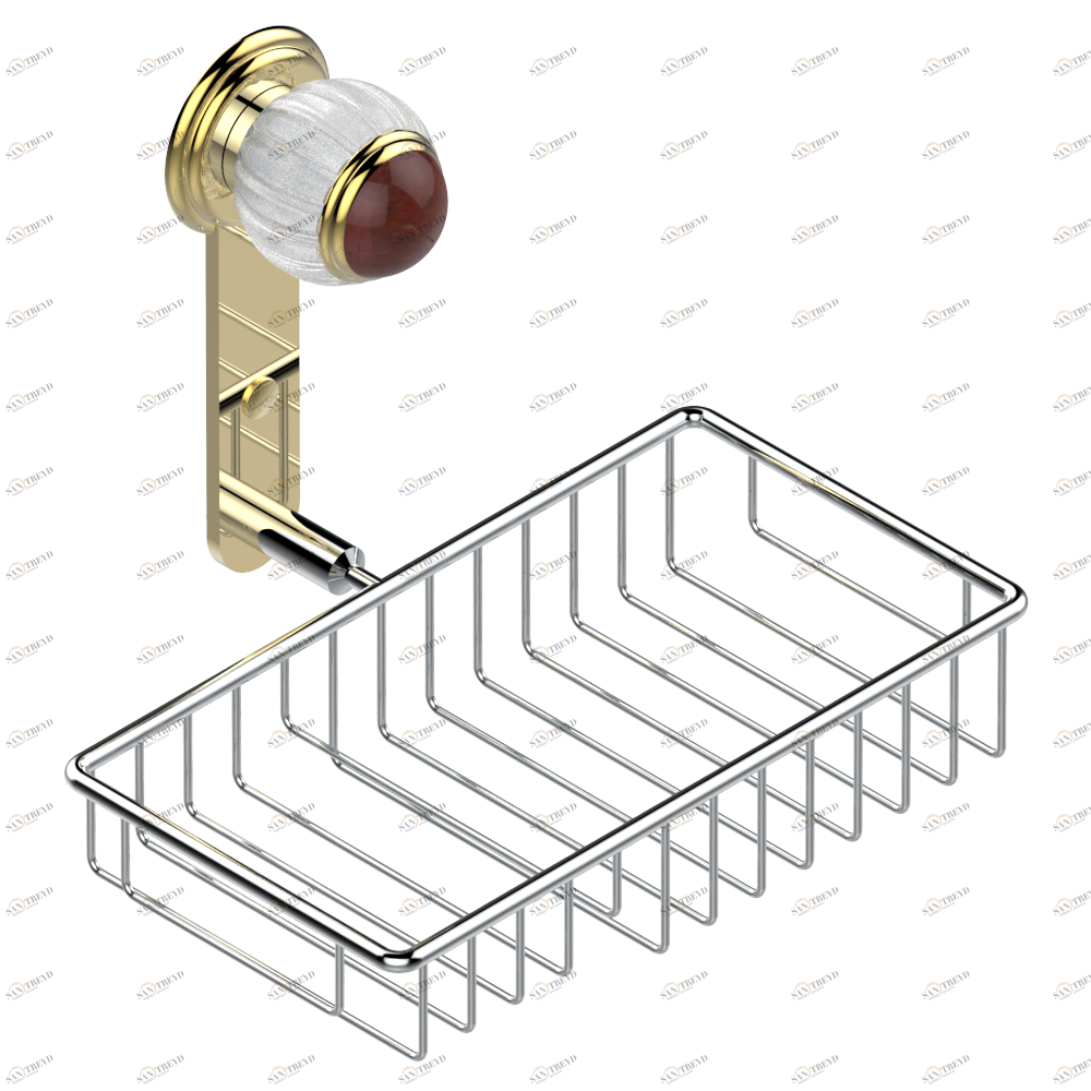 A8N-2620 Полочка комбинированная для мыла и мочалки с фланцем 240 x 130 мм Thg-paris Vogue с красной яшмой Хром/золото A8N-2620 CAT.A
