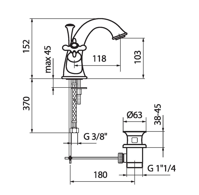 OT700102010 Смеситель для раковины Webert Ottocento - Вид №1