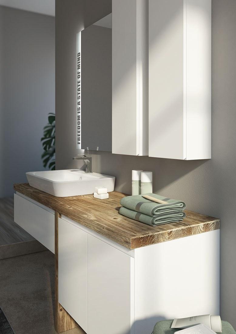 LEGNOBAGNO Одинарная лакированная тумба под раковину из ели с зеркалом Freedom lineare sun-id-1344600 - Вид №2