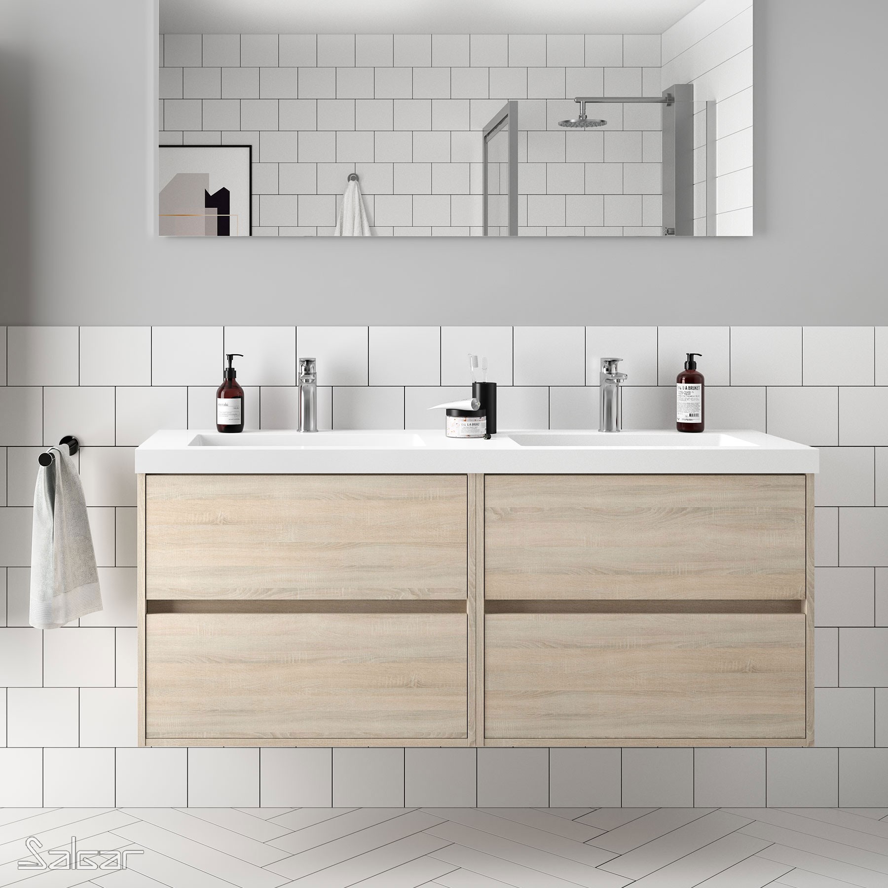 85100 SALGAR Мебель для умывальника NOJA 1400 OAK CALEDONIA + Basin Дуб Каледония