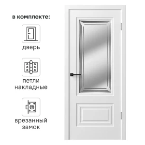 Дверь межкомнатная со стеклом Комфорт-2 60x210 см эмель цвет белый с замком и петлями 89437595 STLM-2011857
