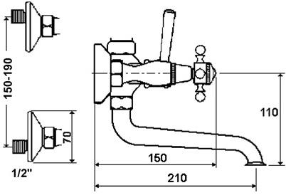 rvb Смеситель для ванны настенный с ручным душем на 2 отверстия 1920-1921 1921.--.97 - Вид №1